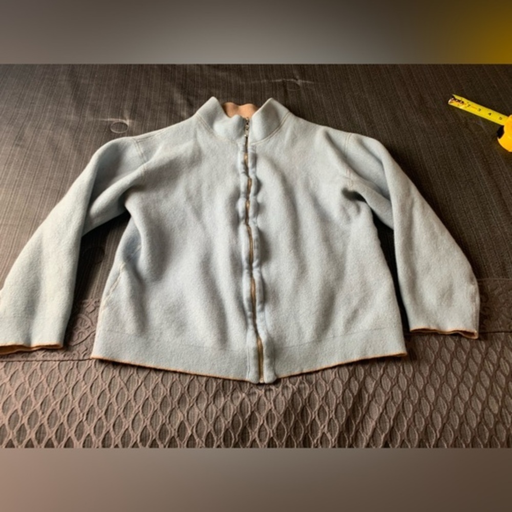 Ermenegildo Zegna Reversible Zip Up Cardigan Blue Tan